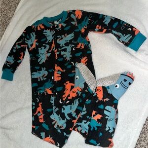 Carter's Fleece Black and Teal Dinosaur Footie Pajamas